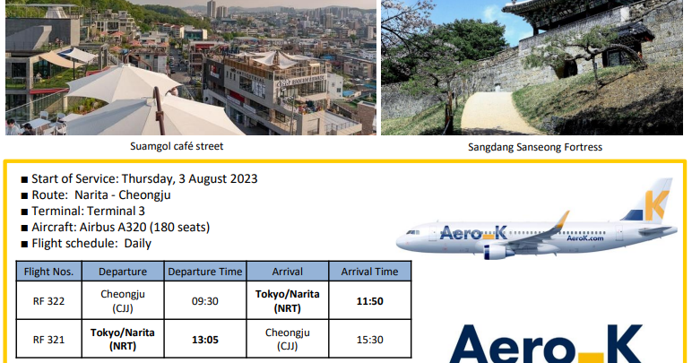 New Narita Cheongju Route To Be Launched By Aero K On August